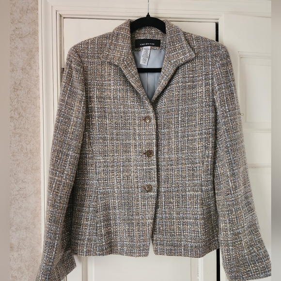 Jones New York Tweed Jacket Tan Grey And White size 10 - Picture 2 of 9